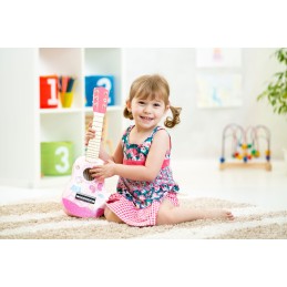 Gitara dla dzieci drewniana metalowe struny kostka różowa ECOTOYS