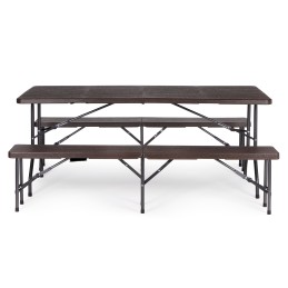 Zestaw cateringowy stół bankietowy 180 cm + 2 ławki brąz MultiGarden