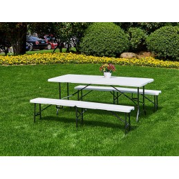 Zestaw cateringowy stół bankietowy 180 cm 2 ławki biały MultiGarden