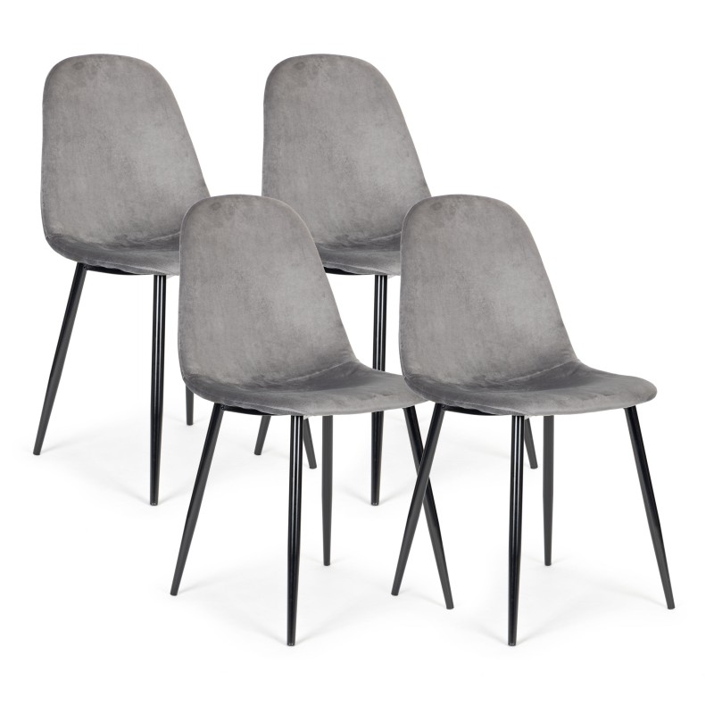 Komplet 4 krzeseł welurowych krzesło do jadalni i salonu szare ModernHome