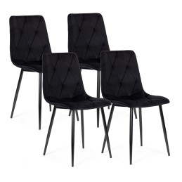 Komplet 4 krzeseł krzesło pikowane welurowe do jadalni i salonu czarne ModernHome
