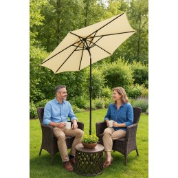 Duży parasol ogrodowy skośny łamany z korbą 6 żeber beżowy 270 cm MultiGarden
