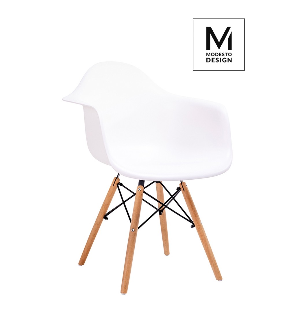 MODESTO fotel DAW DSW biały - polipropylen, nogi bukowe