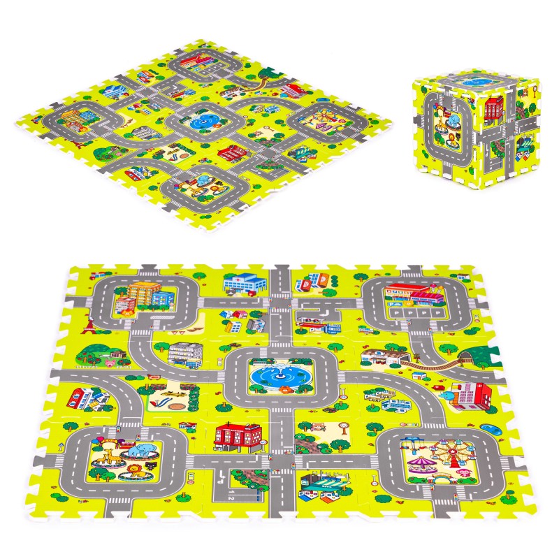 Mata piankowa dla dzieci miasto 9 elementów 90,5x90,5 cm IPLAY