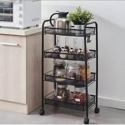 Metalowy regał mobliny łazienkowy z 4 półkami kółka czarny ModernHome