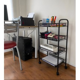 Metalowy regał mobliny łazienkowy z 4 półkami kółka czarny ModernHome