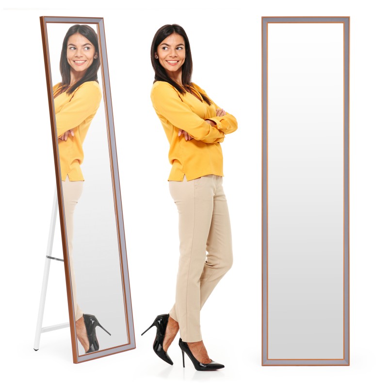 Duże lustro stojące 148 cm aluminiowa rama rozstawiane ModernHome