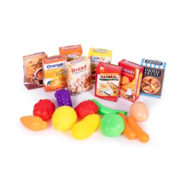 Wózek na zakupy sklepowy do supermarketu kuchni 18 akcesoriów różowy