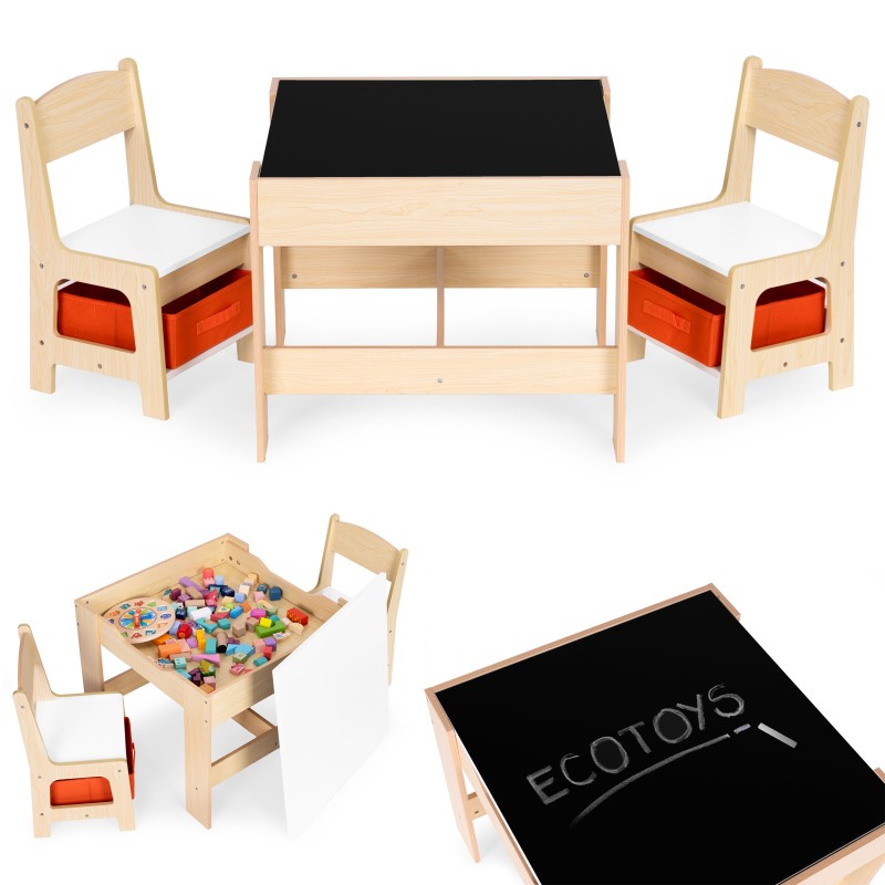 Zestaw mebli dla dzieci stolik + 2 krzesła tablica kredowa ECOTOYS
