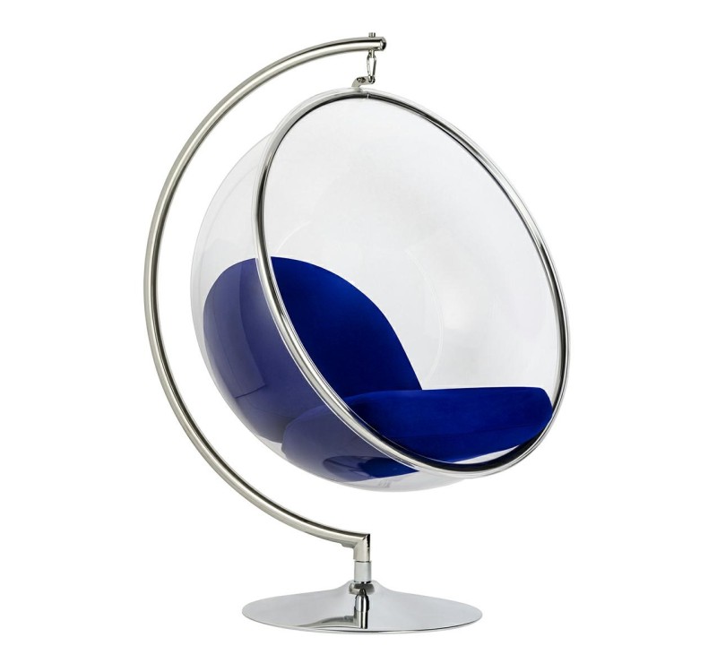 Fotel BUBBLE STAND poduszka atramentowa - podstawa chrom, korpus akryl, poduszka wełna