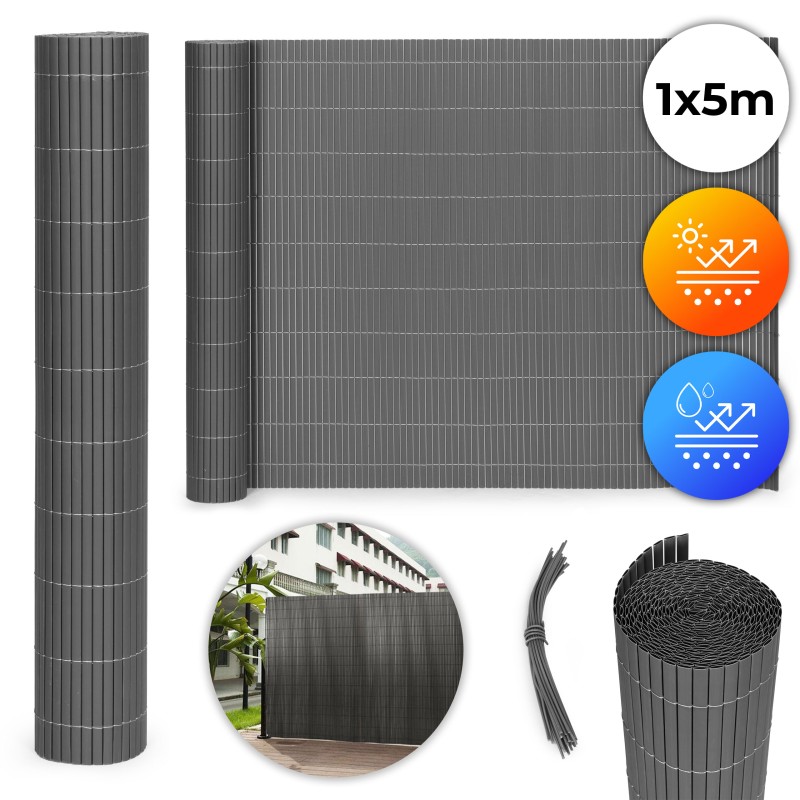 Dwustronna mata bambusowa 100x500 cm na balkon taras ogrodzenie antracyt MultiGarden