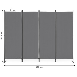 Składany parawan ogrodowy pokojowy 4-panelowy 167x216 cm szary MultiGarden