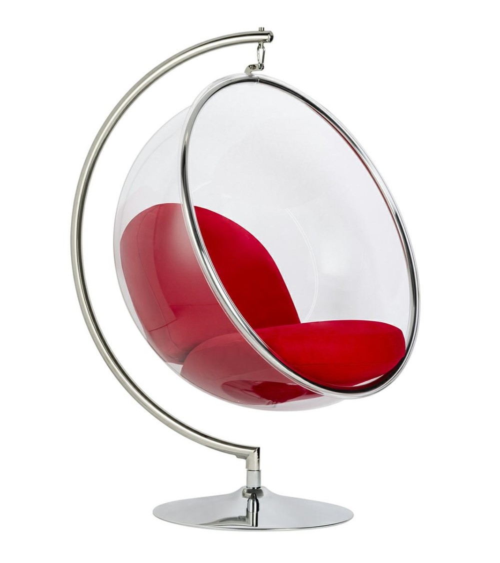 Fotel BUBBLE STAND poduszka czerwona - podstawa chrom, korpus akryl, poduszka wełna
