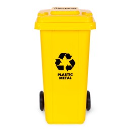 Kosz na smieci pojemnik 120L kubeł śmietnik żółty plastik gumowe koła