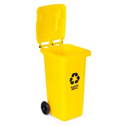 Kosz na smieci pojemnik 120L kubeł śmietnik żółty plastik gumowe koła