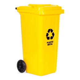 Kosz na smieci pojemnik 120L kubeł śmietnik żółty plastik gumowe koła