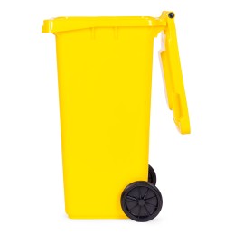 Kosz na smieci pojemnik 120L kubeł śmietnik żółty plastik gumowe koła