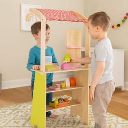 Duży drewniany stragan dla dzieci sklep z terminalem i wagą owoce warzywa 20 elementów ECOTOYS