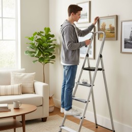 Drabina aluminiowa jednostronna 5 stopni składana z podestem 150 kg ModernHome