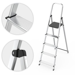 Drabina aluminiowa jednostronna 5 stopni składana z podestem 150 kg ModernHome