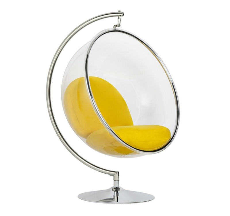 Fotel BUBBLE STAND poduszka żółta - podstawa chrom, korpus akryl, poduszka wełna