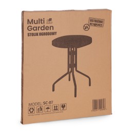 Stolik ogrodowy okrągły 80 cm szkło hartowane otwór na parasol czarny MultiGarden