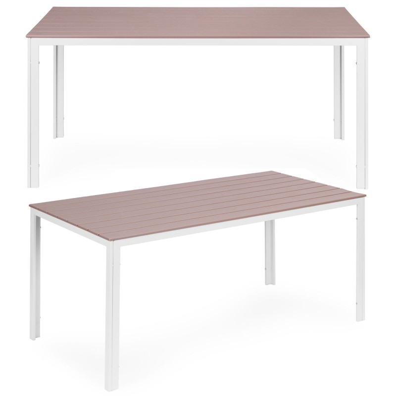 Stół ogrodowy 6-osobowy 156x78 cm polywood meble na taras beżowe białe MultiGarden