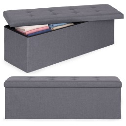 Pufa pikowana 111x38 cm ze schowkiem tapicerowana ława skrzynia ciemnoszara ModernHome