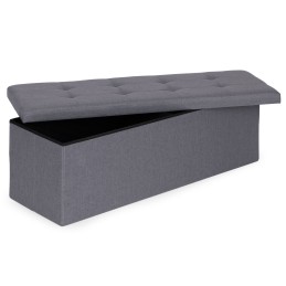 Pufa pikowana 111x38 cm ze schowkiem tapicerowana ława skrzynia ciemnoszara ModernHome
