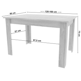 Stół rozkładany prostokątny 120-160x80 cm do kuchni jadalni dla 4-6 osób dąb craft
