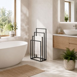 Stojak na ręczniki wieszak wolnostojący metalowy 4 ramiona czarny ModernHome