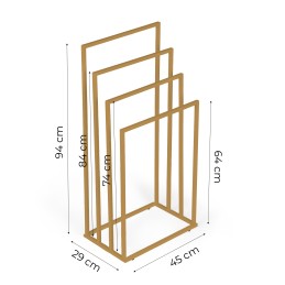 Stojak na ręczniki wieszak wolnostojący metalowy 4 ramiona złoty ModernHome