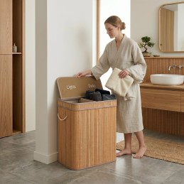 Kosz na pranie bambusowy pojemnik 100 litrów 2 komory pokrywa ModernHome