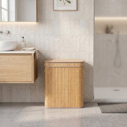 Kosz na pranie bambusowy pojemnik 100 litrów 2 komory pokrywa ModernHome