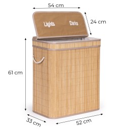 Kosz na pranie bambusowy pojemnik 100 litrów 2 komory pokrywa ModernHome