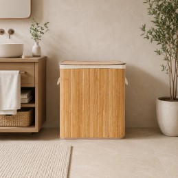 Kosz na pranie bambusowy pojemnik 150 litrów 3 komory pokrywa ModernHome
