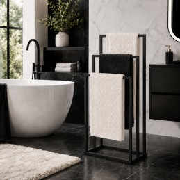 Stojak na ręczniki wieszak wolnostojący metalowy 3 ramiona czarny ModernHome