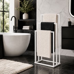 Stojak na ręczniki wieszak wolnostojący metalowy 3 ramiona biały ModernHome