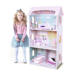 Drewniany domek dla lalek + mebelki wysoka rezydencja Jagodowa ECOTOYS