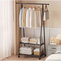 Wieszak stojący stojak na kółkach z 2 półkami na ubrania buty ModernHome