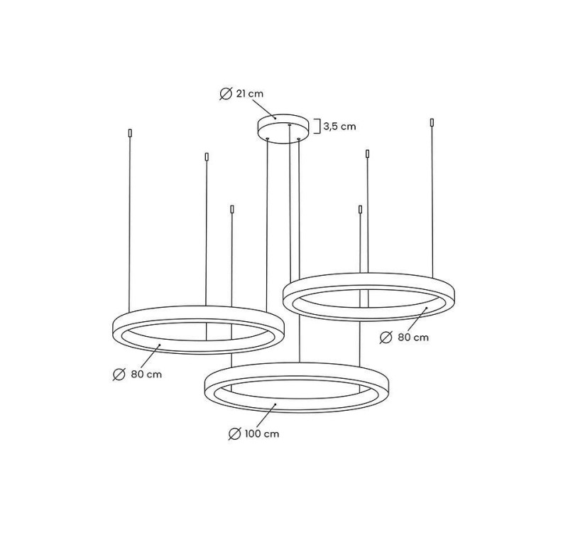 MOOSEE lampa wisząca RING 80 + 80 + 100   złota na jednej podsufitce