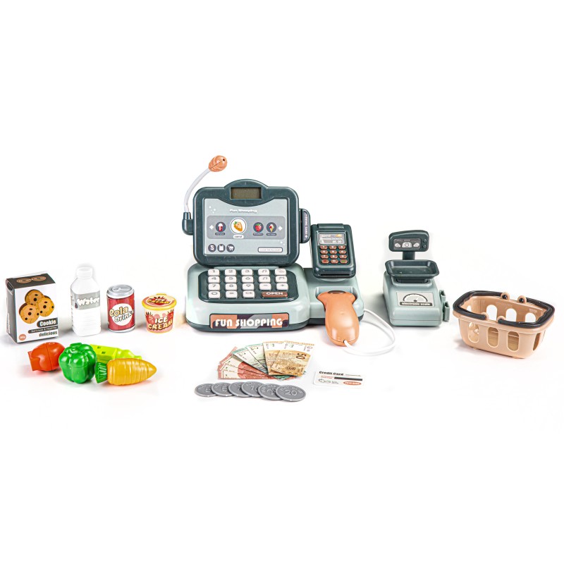 Kasa sklepowa produkty skaner kalkulator dźwięki