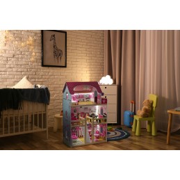 Drewniany domek dla lalek mebelki oświetlenie LED ECOTOYS