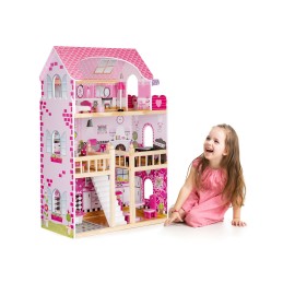 Drewniany domek dla lalek mebelki oświetlenie LED ECOTOYS