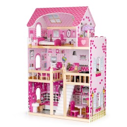 Drewniany domek dla lalek mebelki oświetlenie LED ECOTOYS