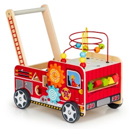 Drewniany pchacz edukacyjny z klockami dla dzieci straż pożarna ECOTOYS
