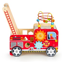 Drewniany pchacz edukacyjny z klockami dla dzieci straż pożarna ECOTOYS