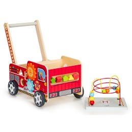 Drewniany pchacz edukacyjny z klockami dla dzieci straż pożarna ECOTOYS