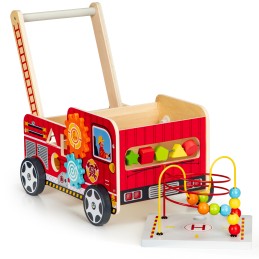 Drewniany pchacz edukacyjny z klockami dla dzieci straż pożarna ECOTOYS