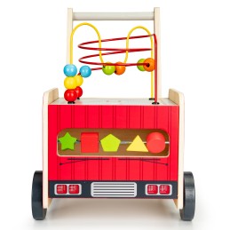 Drewniany pchacz edukacyjny z klockami dla dzieci straż pożarna ECOTOYS